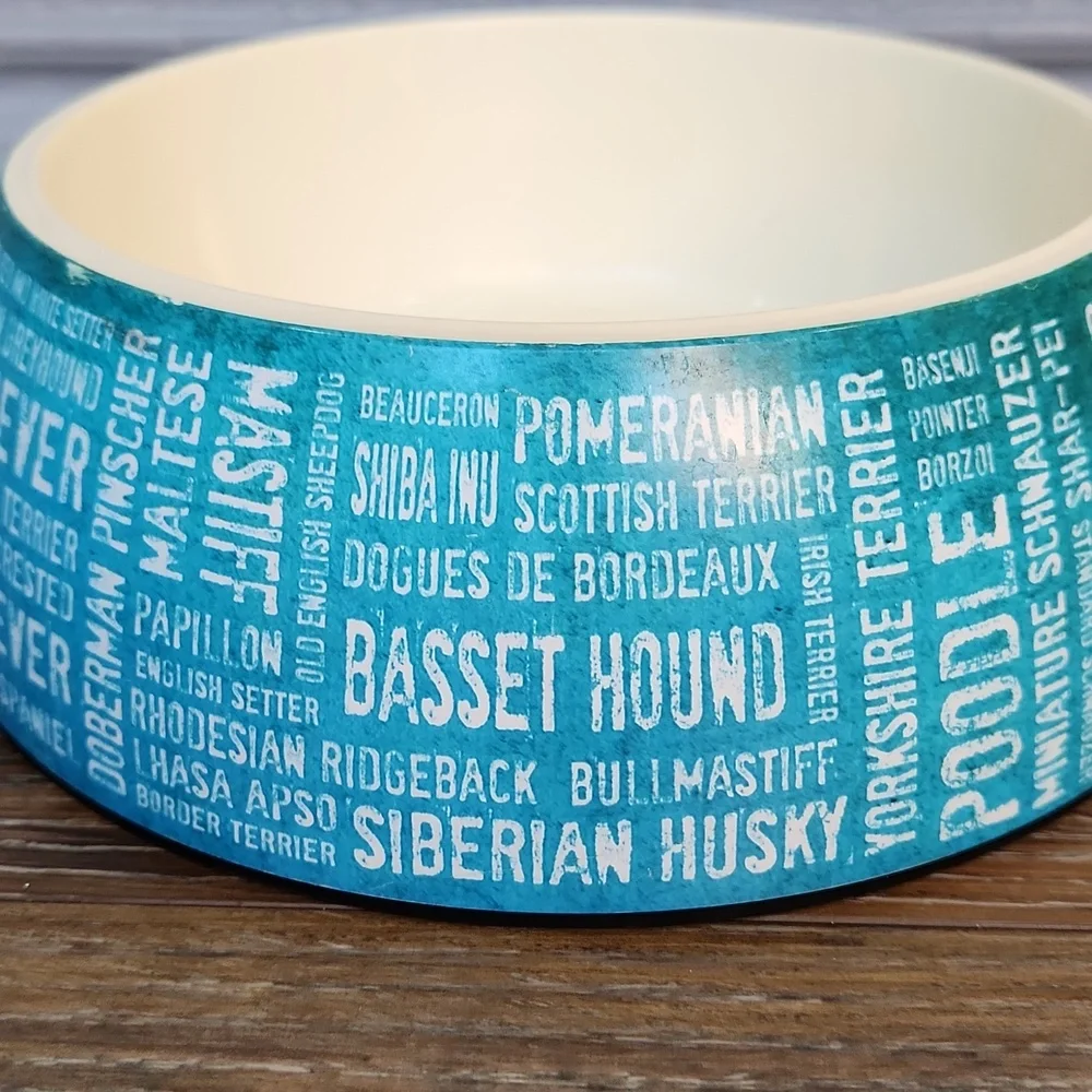 Plastic Dog Breeds Bowl Blue Green Teal White